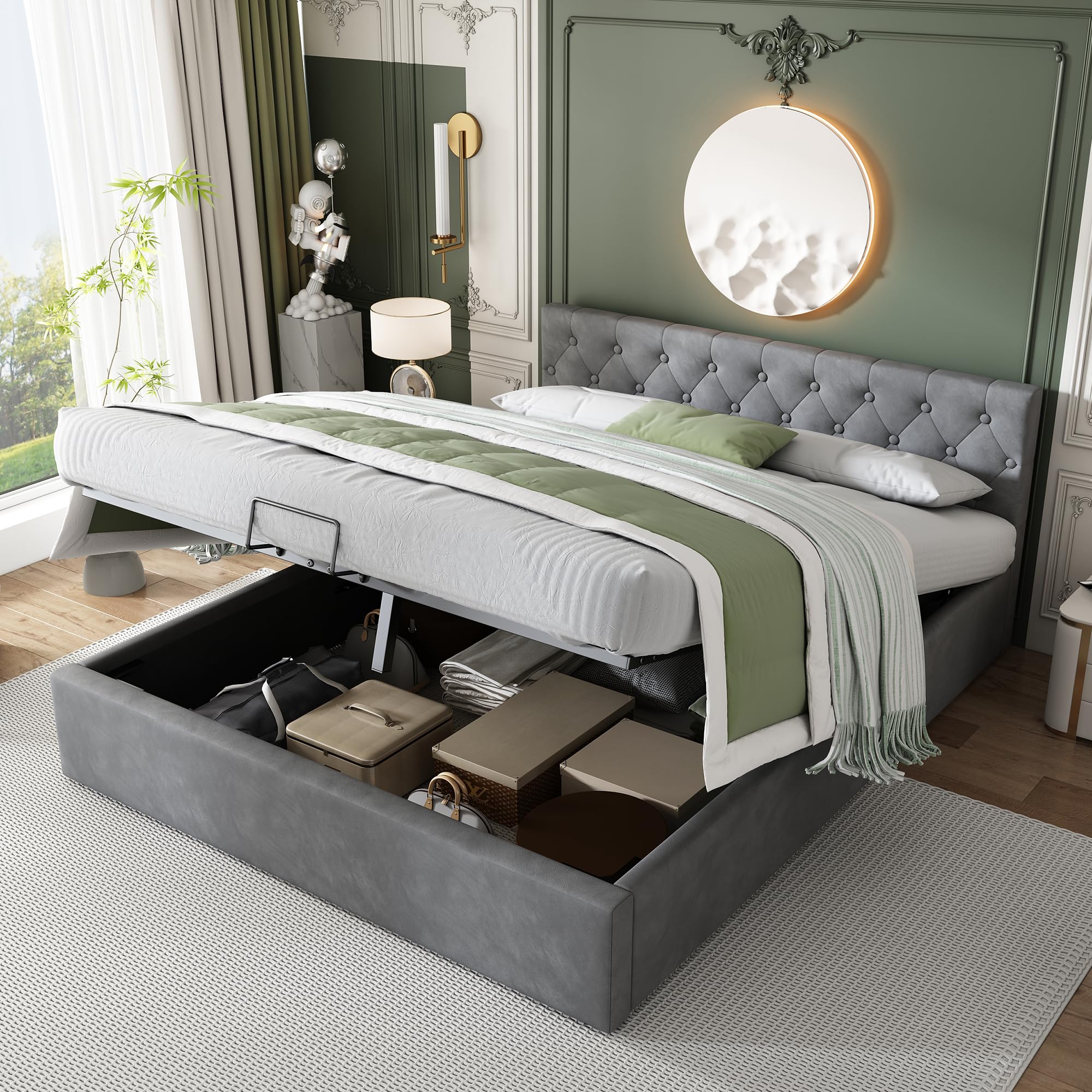 Letto a scomparsa 140 x 200 cm con 1 cassetto grande, porta USB e presa di corrente - MDF - Grigio (senza materasso) | Leroy Merlin