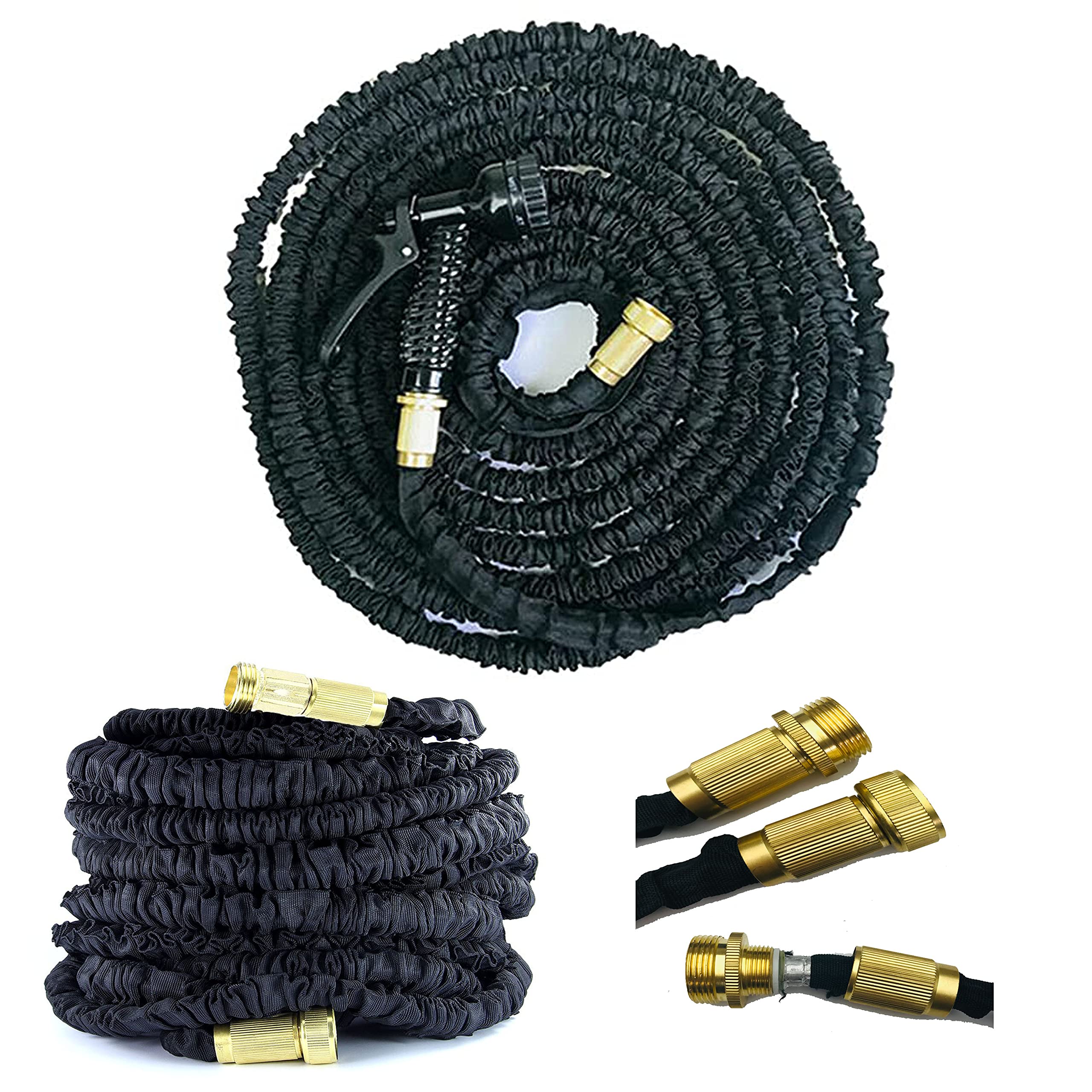 100FT Expanding Garden Water Hose Pipe with 7 Function Spray Gun Expandable Flexible Magic Hose Anti-Leakage Lightweight Easy Storage 3 Times Expandable Garden Hose Pipe with 3/4" Fittings (Black)