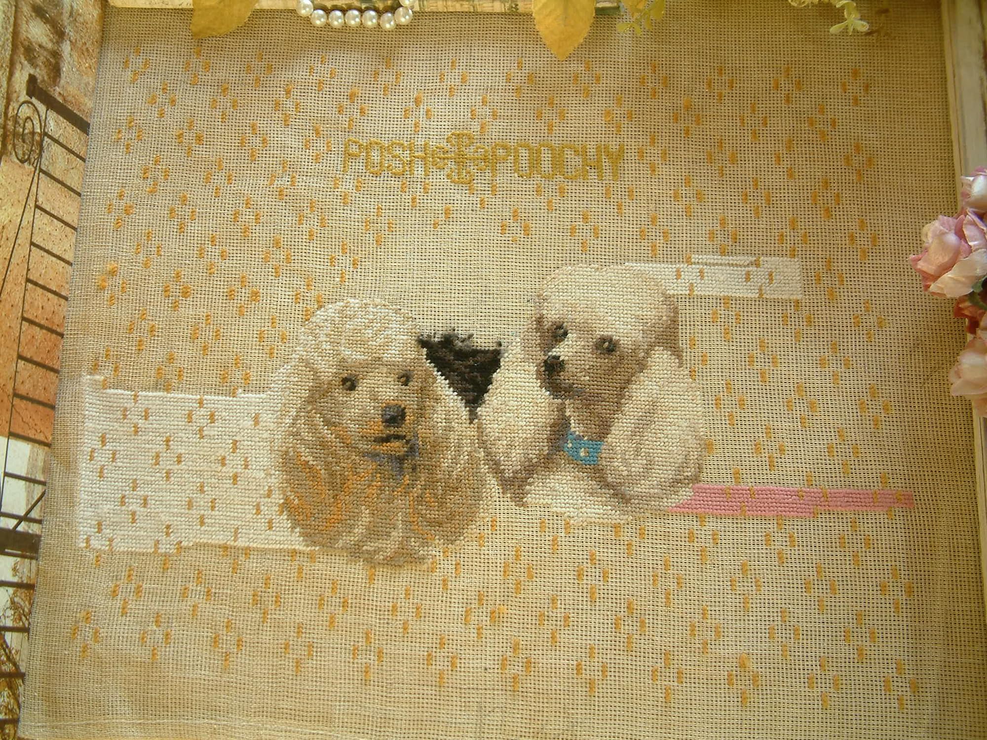 Fine Home Crafts A Pair of Lovely Cute Pooch Vivid Needlepoint Canvas Preworked Hand Stitched