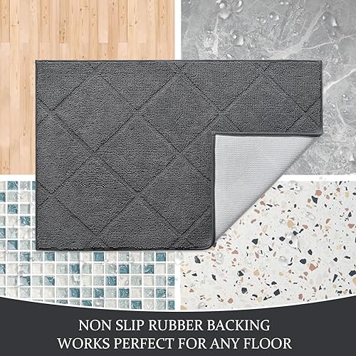 Miniatura 7 de LOCHAS Tapete gris para puerta de interior, 20 x 32 pulgadas, parte trasera de goma, lavable y absorbente, tapete de microfibra para entrada