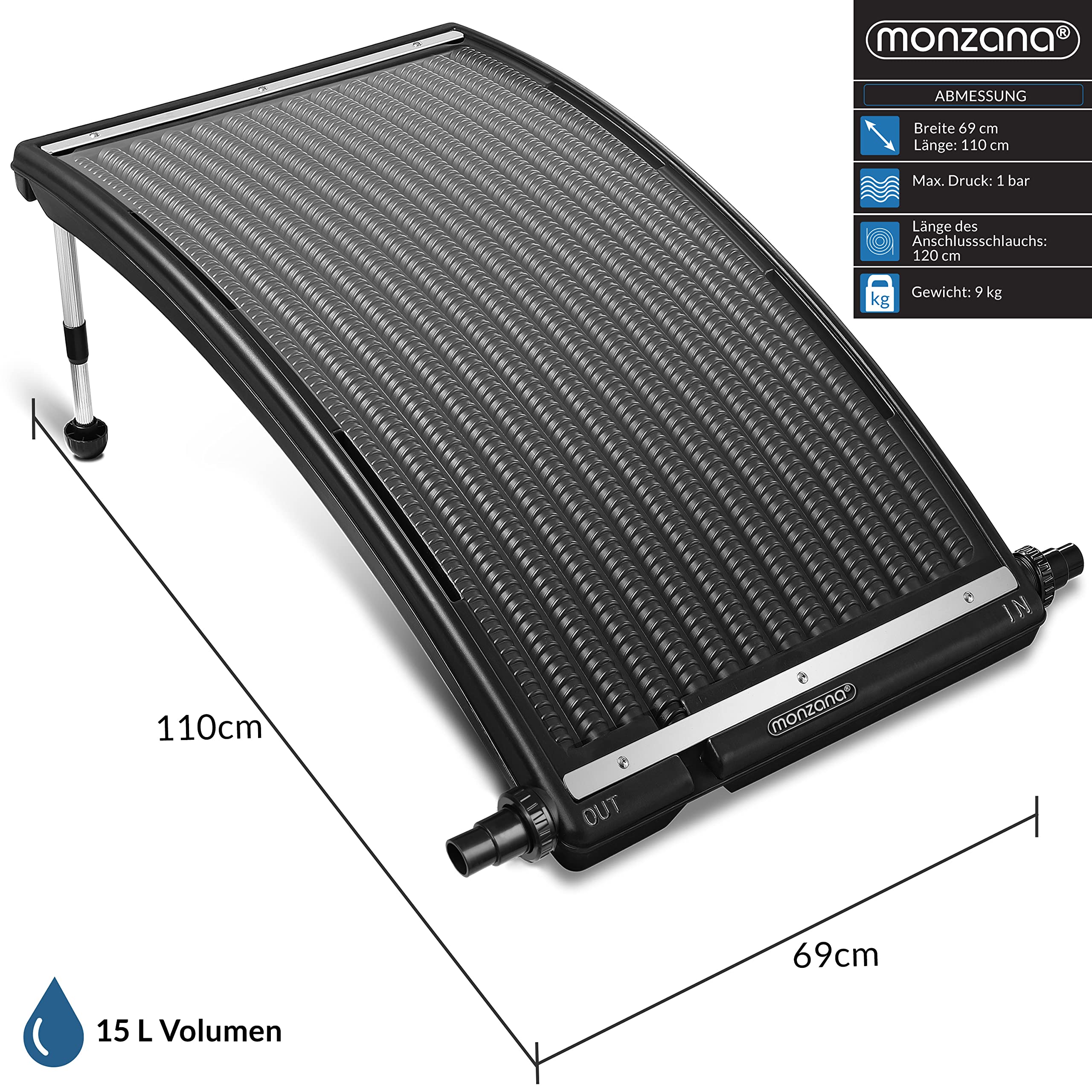 Monzana® Riscaldamento Solare Termico Piscina 112x55x14 cm 10.000 l/h Regolabile in Altezza Attacco 32/38 mm Resistente Raggi UV Espandibile Collettore per Riscaldare Acqua Estate Pool | Riscaldatore, Pannello Solare, Resistente, Espandibile, Estate, Pool