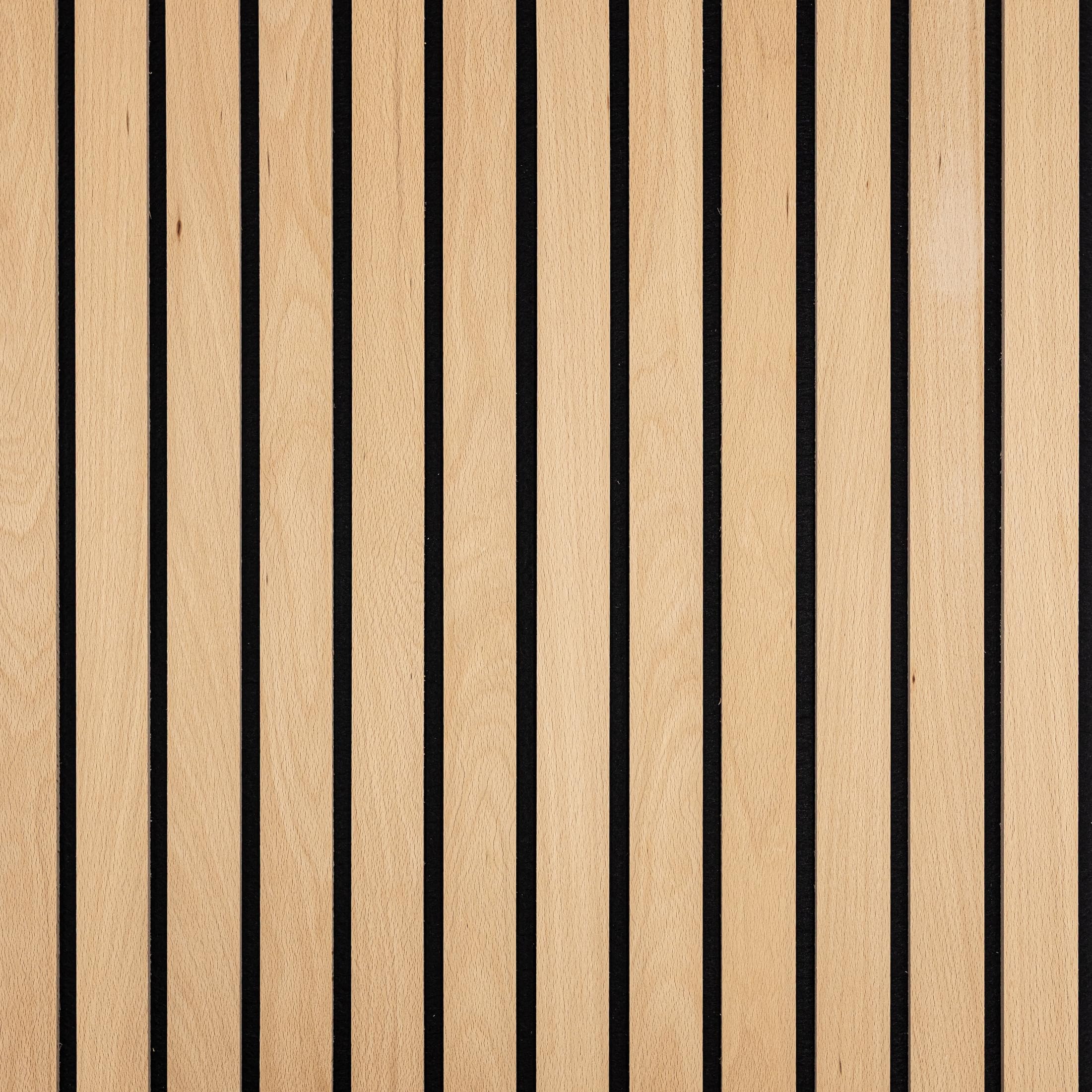 wodewa Panel akustyczny, szerokie lamele, buk, olejowany, 240 cm, pełne drewno, szerokie lamele, pochłanianie dźwięku na ścianę i sufit, 9 mm płaski, płyta akustyczna z litego drewna, wyprodukowano w