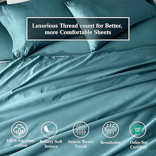 Miniatura 6 de Superior Juego de sábanas de algodón egipcio de 4 piezas, 650 hilos, diseño moderno, sábanas sostenibles, básicos ultrasuaves, sólido, sábana bajera
