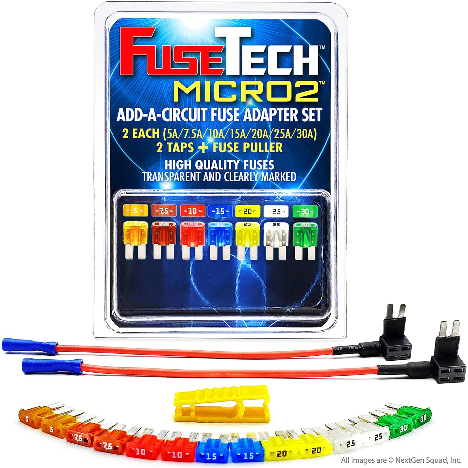 FuseTech 12V Micro2 APT ATR 17 Piece Automotive Car Fuse Assortment and Holders Pack