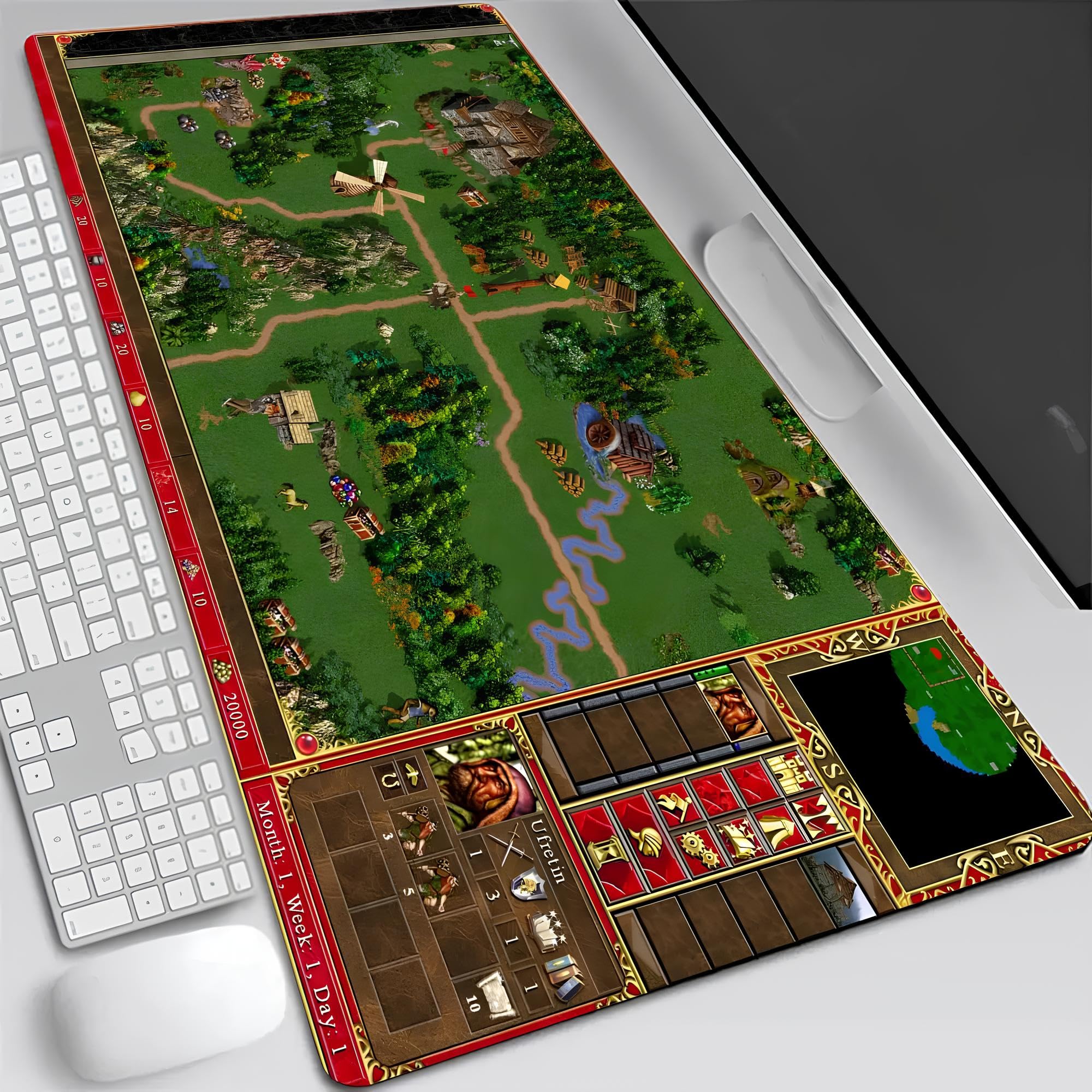 Tapis de Souris Gaming XL 900 x 400 mm avec Design Fantasy Rétro, Surface en Tissu Mat, Base Antidérapante en Caoutchouc, Desk Mat Étendu
