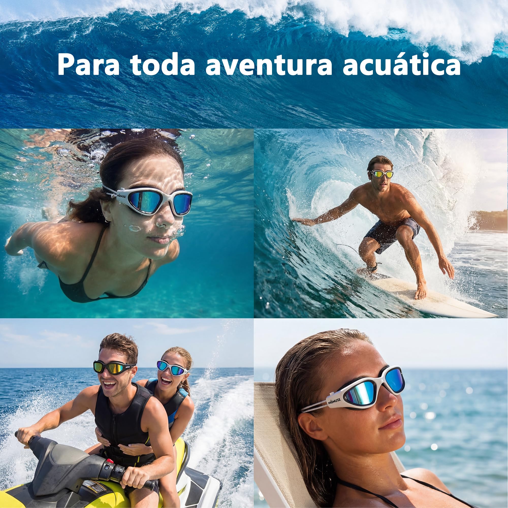 MOMUSE Gafas de Natación Adultos Cordón Elástico Cómodo, Protección UV, Sin Tirar Cabello Antiempañantes. Gafas Piscina Hombre Mujer, Campo Visión Amplio Piscina, Playa, Entrenamiento