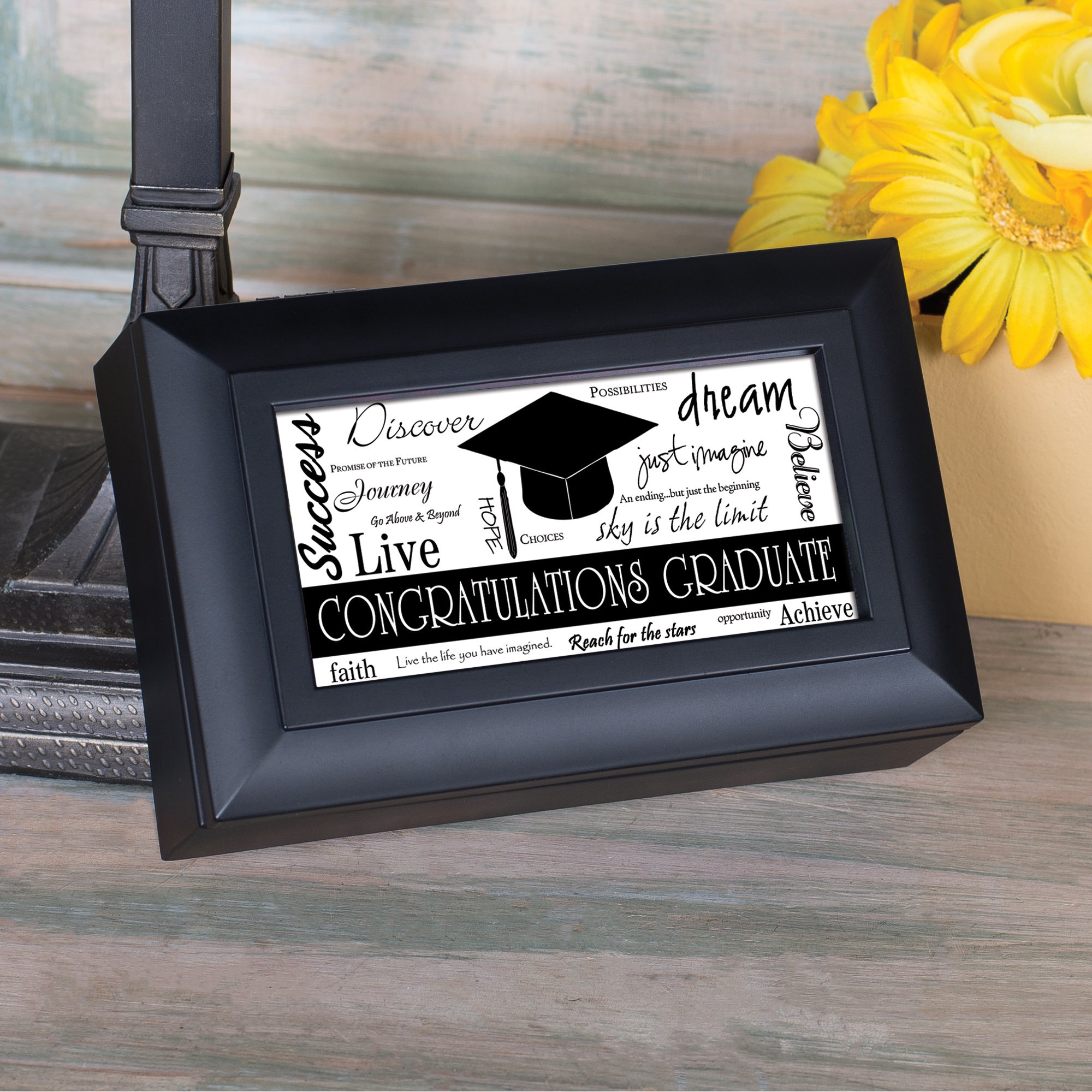 Schmuckkästchen mit Musik, Aufschrift "Congratulations Graduate", Schwarz