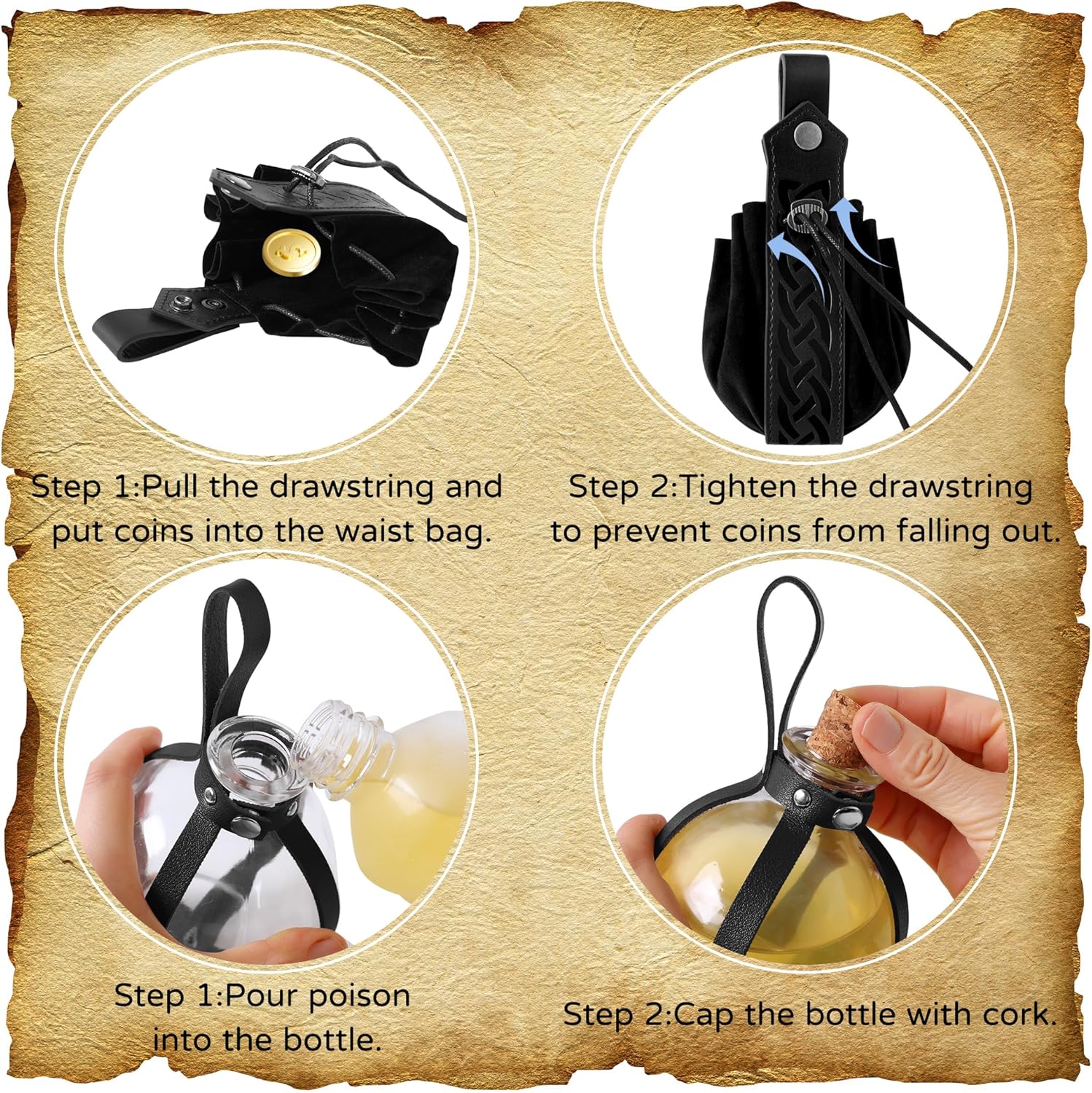 Renaissance Accessories Medieval Belt Pirate Faux Leather Belt Pouch Potion Bottles Ren Faire Accessories - Image 4