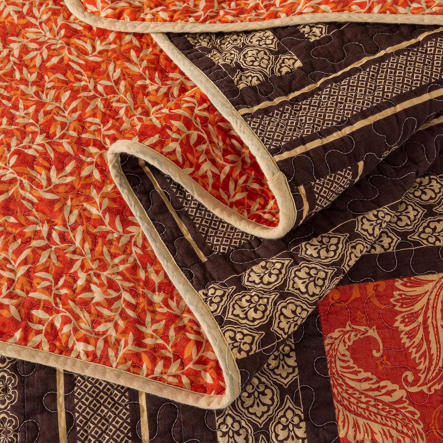 NEWLAKE Cotton Patchwork Bedspread, 3-Piece Bedding Quilt Set with Real Stitched Embroidery, Reversible Matelasse Bed Coverlet Set,Bohemian Farmhouse,Queen Size - Image 7