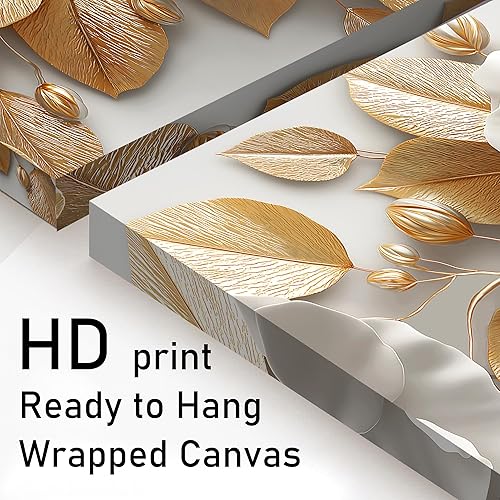 Miniatura 3 de Tarfupth Lienzo floral para pared de sala de estar, flores doradas y blancas, obras de arte botánicas grandes para dormitorio, oficina, decoración