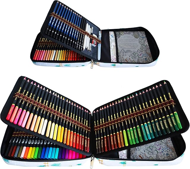 tvfly 72 Watercolour Pencils, 24 Watercolour Dual Tip Brush Pens and 12 Sketching Pencils and Accessories, Perfect Set for Artists Adult Beginners Drawing, Colouring, Calligraphy