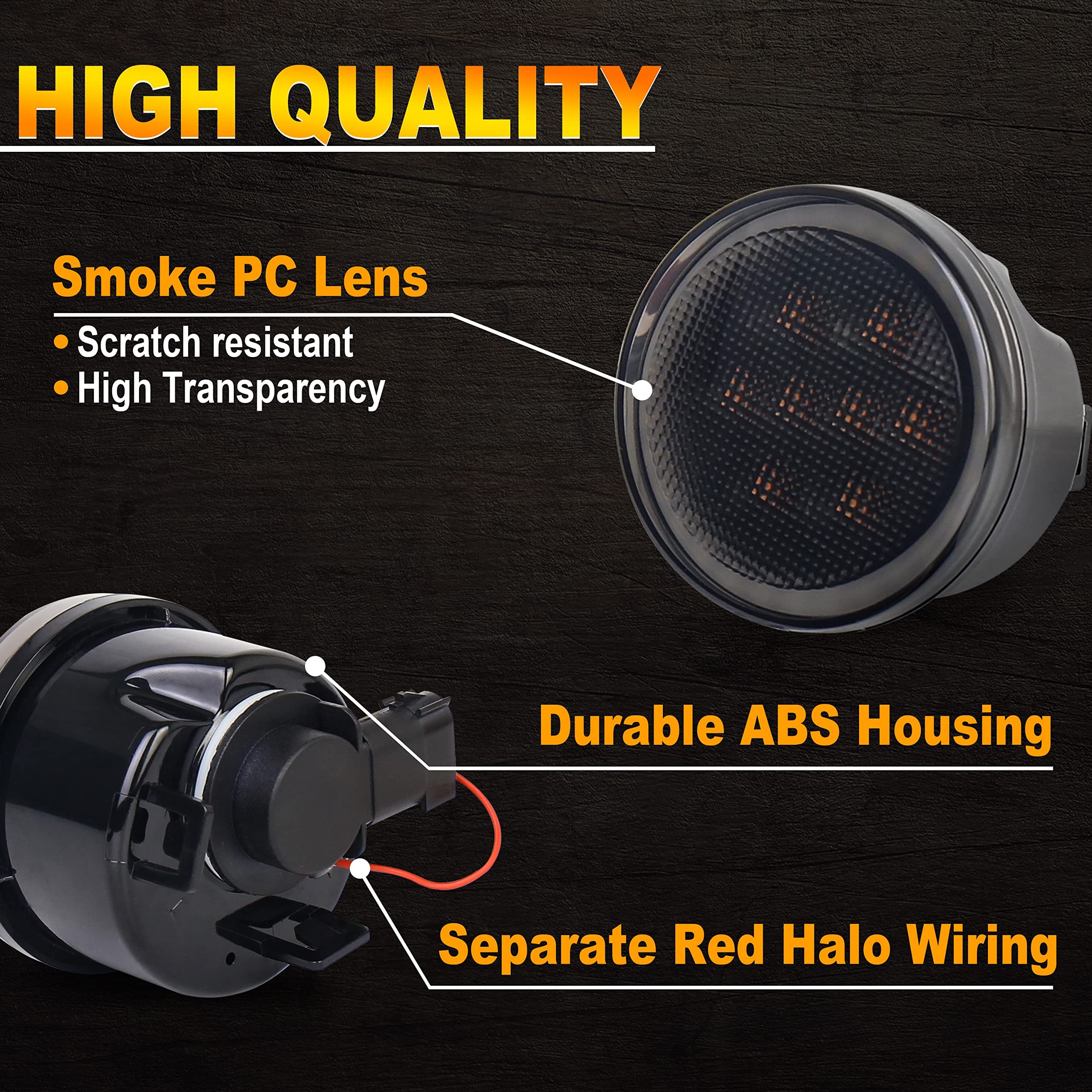 SEUYA JK Turn Signal Lights White Halo Ring Smoked Lens Front Signal Parking Lights Amber Driving Lights Replacement for 2007-2017 Jeep Wrangler JK JKU