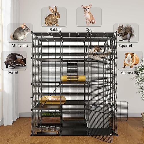 Vista 11 de YITAHOME Jaula para gatos de 2 niveles para interiores, jaula para gatos al aire libre, jaula para hurones, corral de juegos para mascotas, perrera