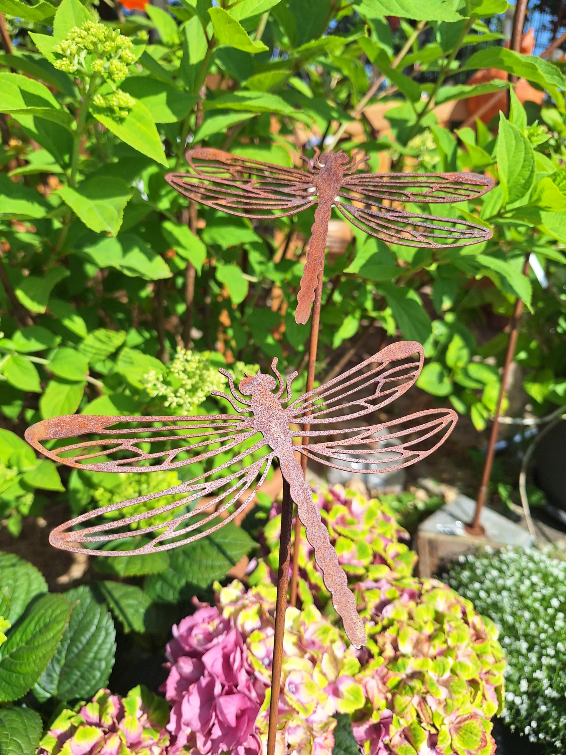 Bornhöft Gartenstecker Libellen, 4er Set, Rostoptik Metall, Gartendekoration aus Edelrost Metall Eisen Beetstecker