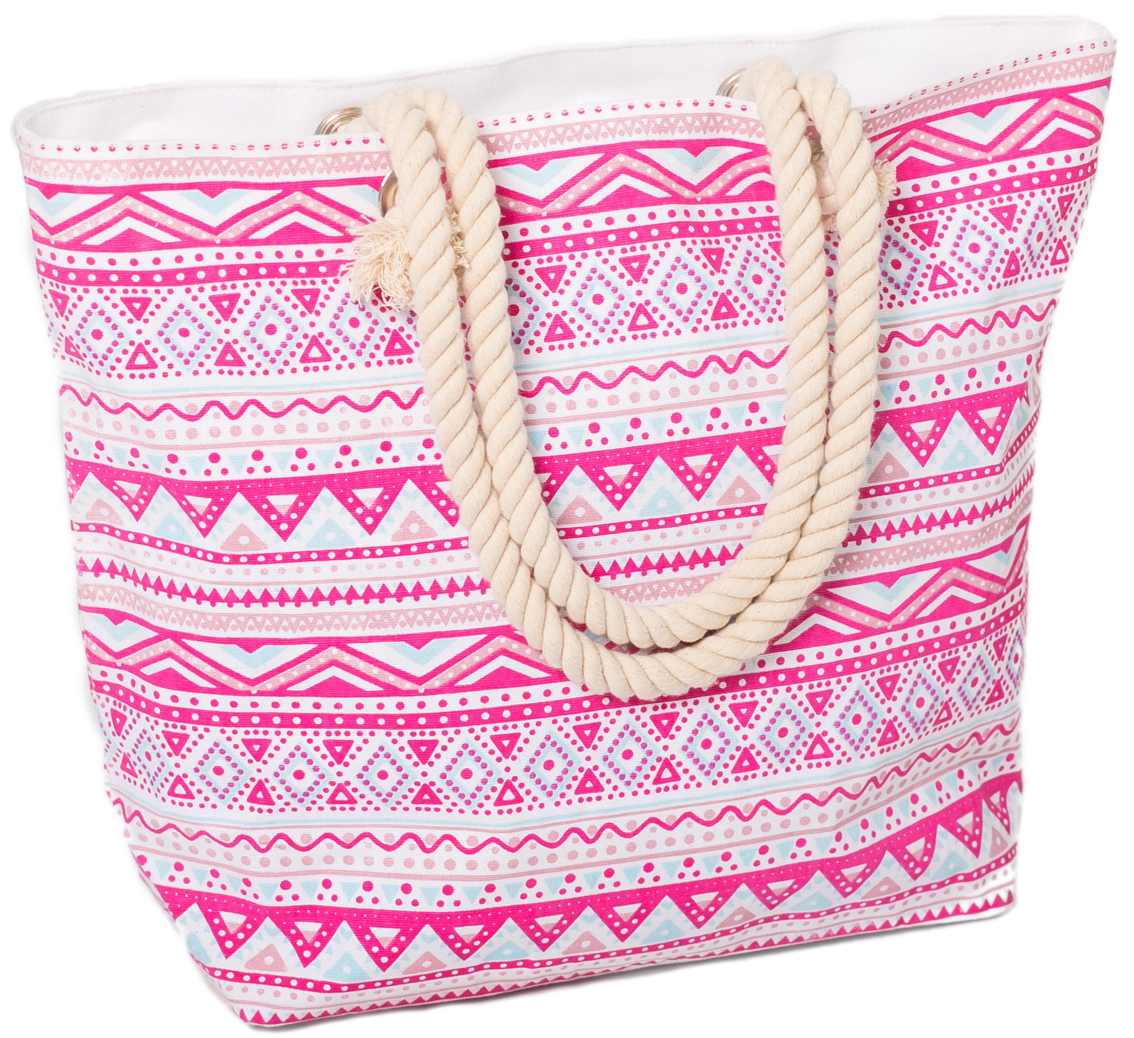 AIREE FAIREE Beach Bag - Aztec Pattern With Zip - Large Stylish Summer Tote Bag For Women With Zipped Inner Pocket, Rope Handle & Spacious Interior For All Beach Essentials