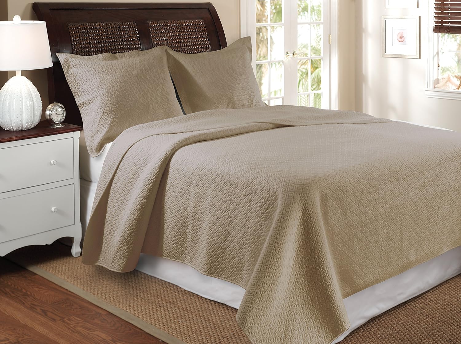 Greenland Home 3 Piece Vashon Quilt Set, Full/Queen, Taupe Home & Kitchen