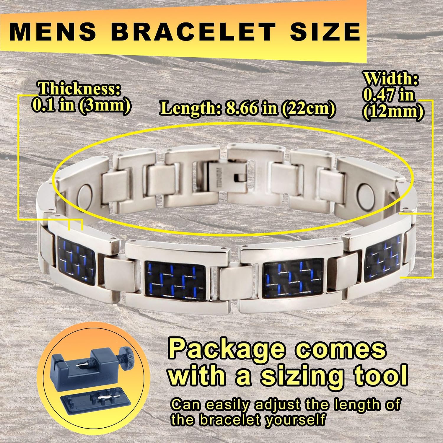 KYOSI Titanium Magnetic Bracelets for Men Blue Carbon Fiber Links Mens Magnet Bracelet Jewelry Gift Size Adjustment