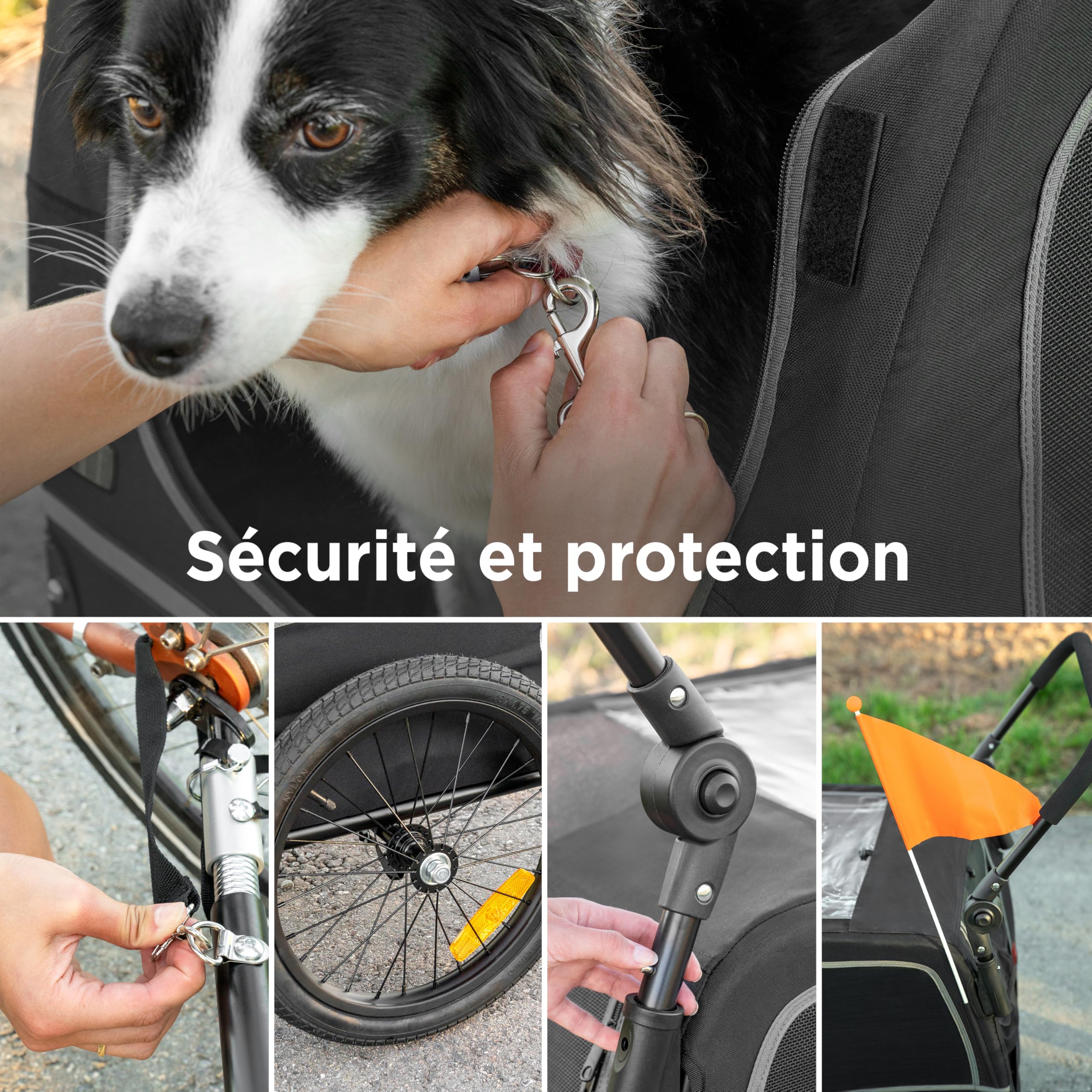 Remorque Vélo Chien 2-en-1 – Poussette et Chariot Pliable avec Coussin – Carriole étanche Jusqu’à 30 kg – Compatible avec vélos électriques – Noir