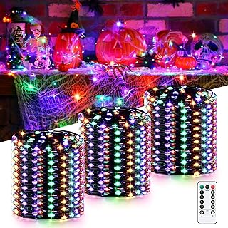 3 Pack Halloween Fairy String Lights 300 LED, 8 Modes Fairy Lights 33 FT 100 LED/pack with Remote, Black Copper Wire Light String Battery Operated, Halloween Fairy Decor for Party, Purple Orange Green