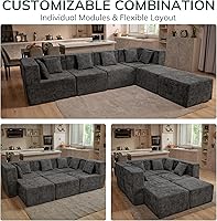 Vista 3 de Sofá Modular Seccional Nube para Sala de Estar - Juego de Sofás de Chenilla Convertible de 4 Plazas de 130'' con Otomana, Sofás de Compresión sin