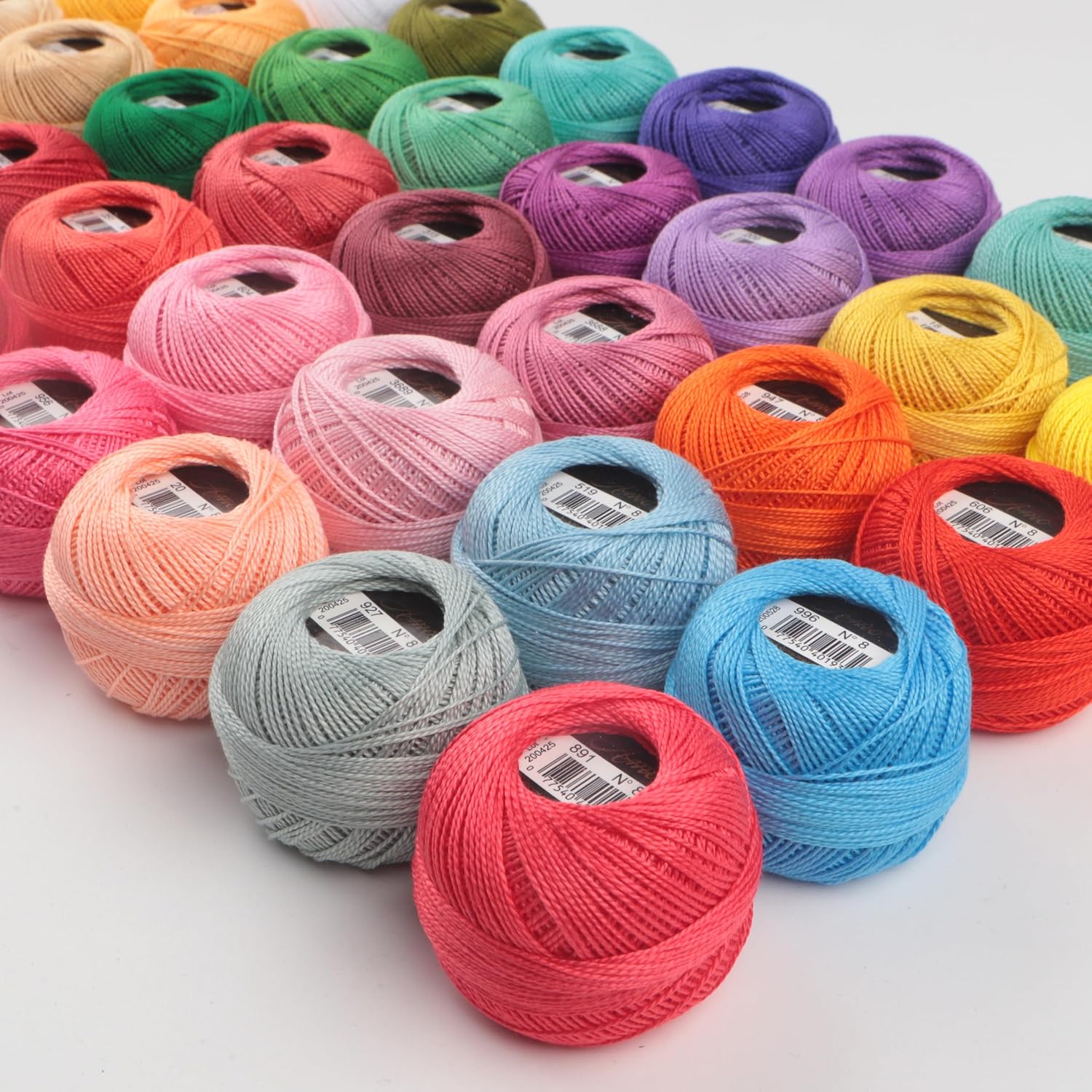 Double Mercerized Egyptian Long Staple Cotton Pearl Thread Size 8 40 Balls/Set 87 Yards per Ball Rainbow Color Embroidery Thread for Hand Embroidery, Sashiko, Crochet, Knitting (40 Colors-1)