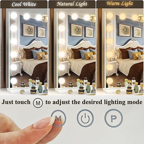 Miniatura 3 de FENNIO Hollywood - Espejo de tocador con luces de 32 x 24.5 pulgadas, espejo grande iluminado para maquillaje con 18 bombillas LED regulables y