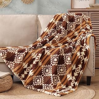 CASAAGUSTO Boho Sherpa Throw Blanket, Aztec, Ultra Soft, Warm, Cozy, Plu...