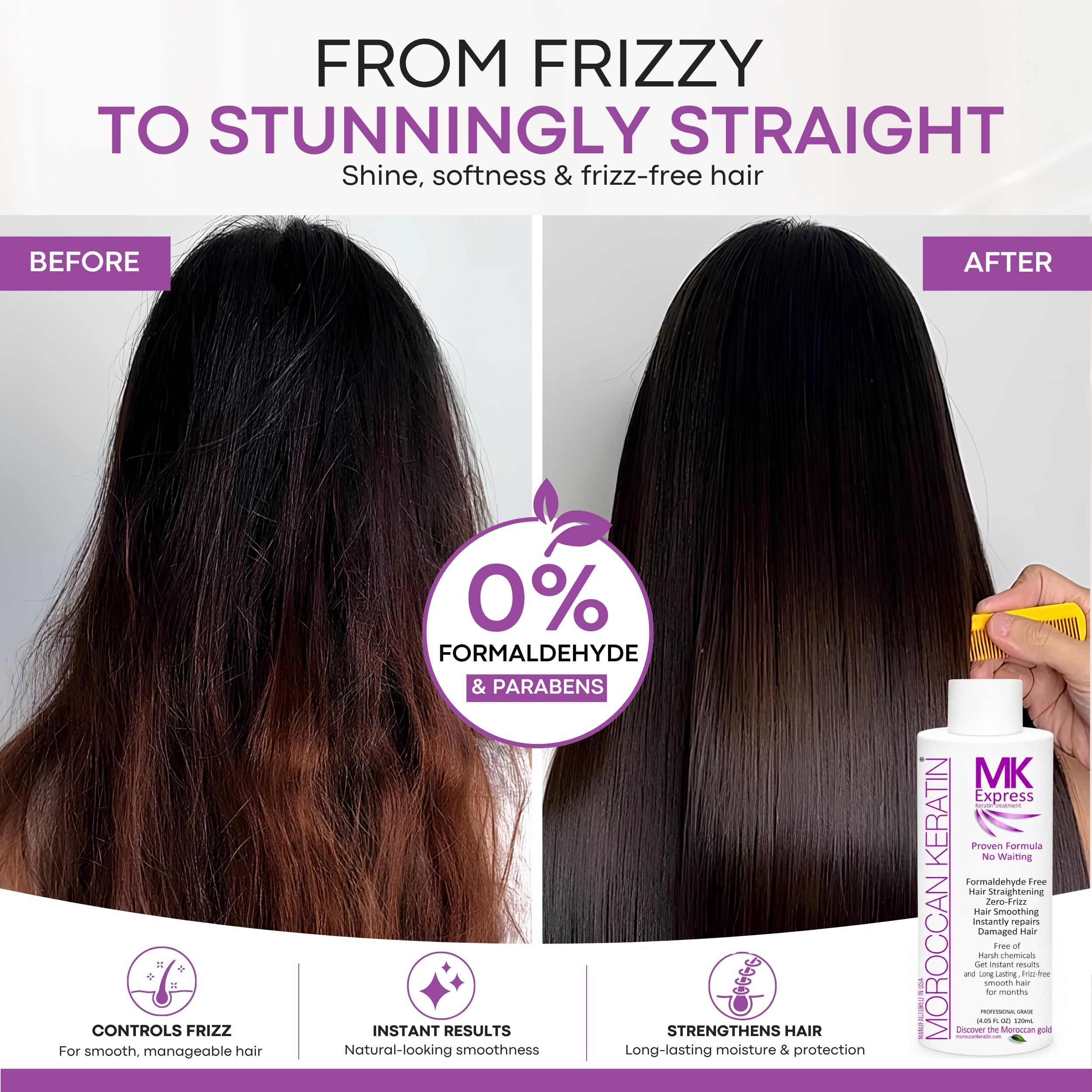 Moroccan Keratin Express Smoothing Straightening Treatment Formaldehyde Free No Wait Formula Instant results250ml with Mask 120ml by Moroccan Keratin