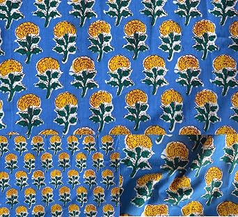Indian Hand Block Print 60/60 Blue 100% Cotton Fabric by The Yard, Lightweight Floral Quilting & Sewing Fabric for Dressmaking, Upholstery & DIY Craft TS-204 Blue, 5 Yard Pre Cut