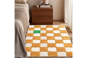 Checkered Boho Area Rug: 3'x5' Green and Yellow Farmhouse Carpet