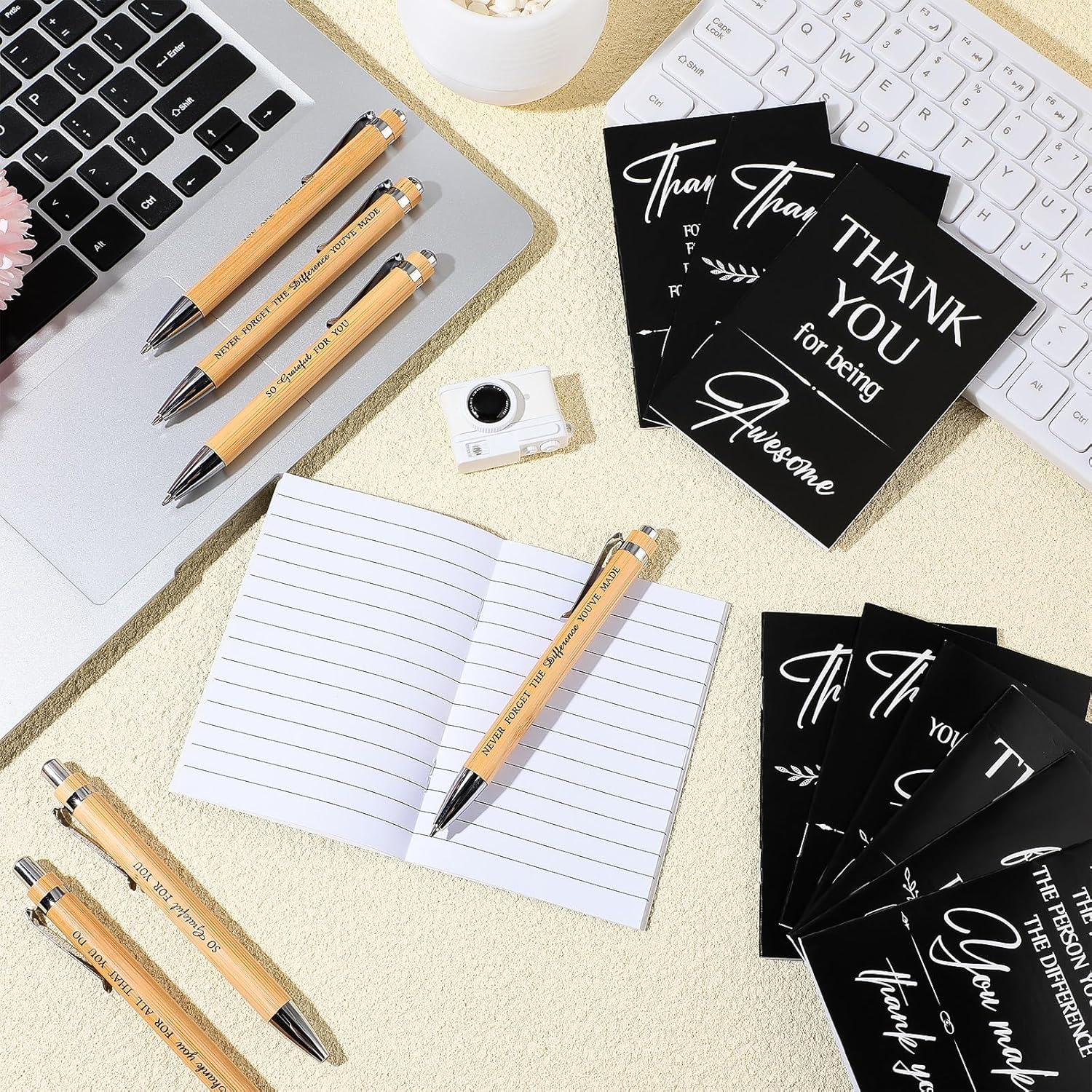 Chuangdi 96 Pcs Employee Appreciation Gift Thank You Coworker Gifts Inspirational Notebook Motivational Bamboo Pens for Coworkers Teacher Volunteer Social Worker(Black)