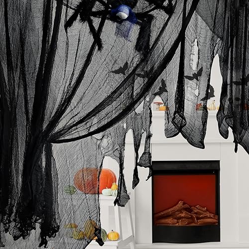 Miniatura 10 de Halatool Paquete de 8 paños espeluznantes de Halloween de 30 x 90 pulgadas, gasa negra espeluznante para colgar en decoración de Halloween,