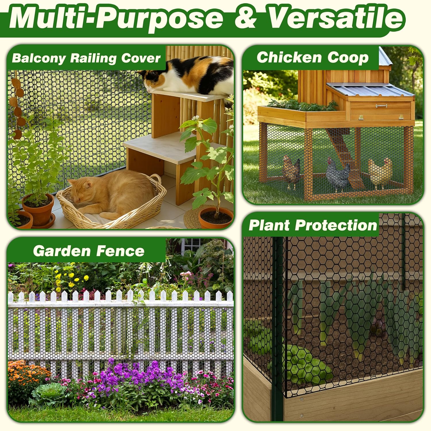Gardzen Plastic Chicken Wire Mesh with 40 pcs Ties, 16in x 20ft Durable Chicken Fence for Poultry, Garden Protection & DIY Crafting, Heavy-Duty Mesh Netting for Outdoor & Indoor Use