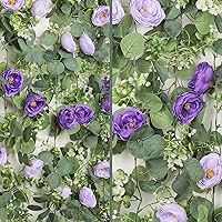 Vista 61 de TOCHGREEN 4 Pack 24Ft Artificial Eucalyptus Flower Garland with Champagne Roses, Fake Rose Flower Greenery Garland Floral Vines for Wedding Home