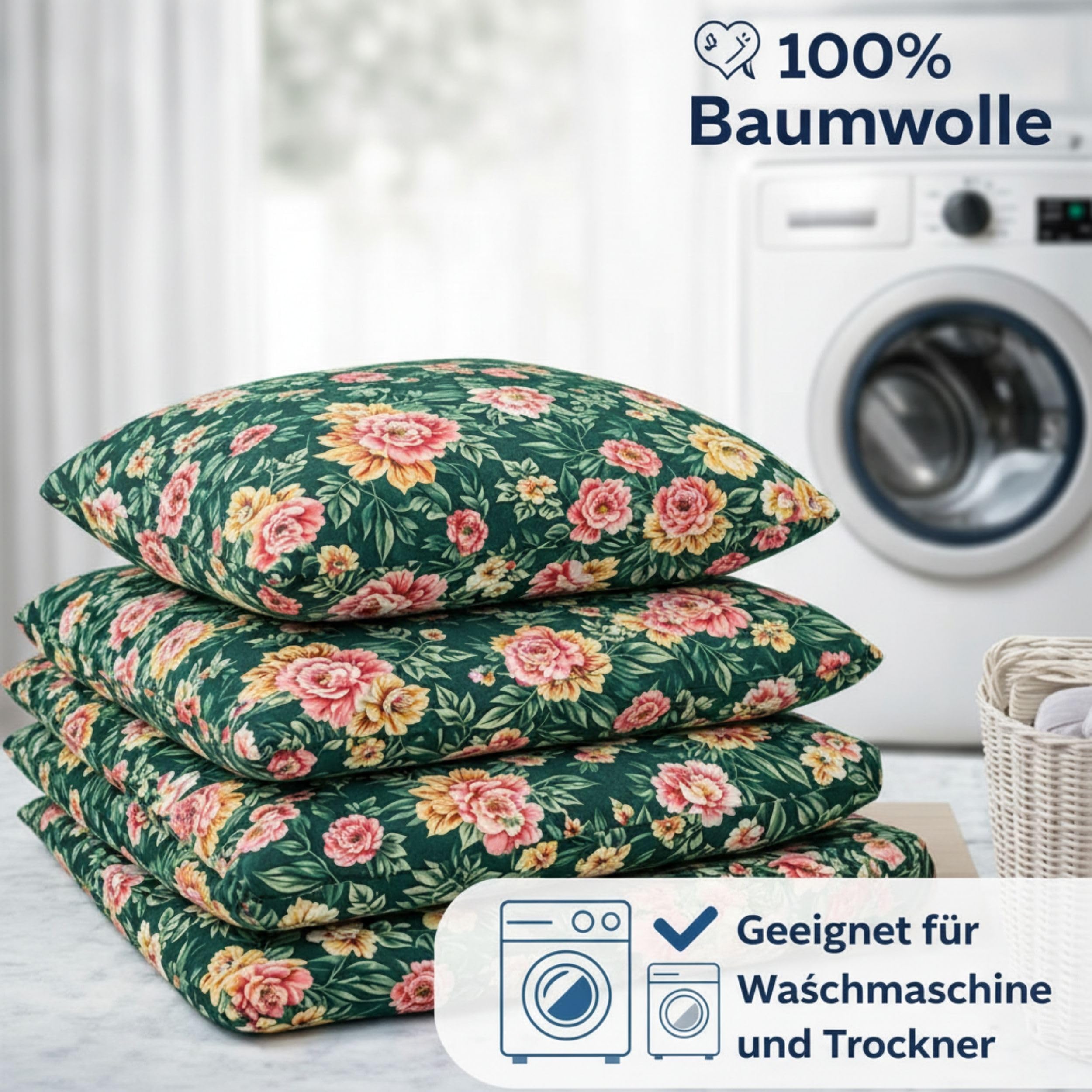 ZIRVEHOME Bettwäsche 200x220 cm 3-teilig – 100% Baumwolle Renforcé, Dunkelgrün Floral Blumen Design, Atmungsaktiv & Hautfreundlich, Bettbezug 200x220 + Kissenbezug 80x80. Grün Garden V1