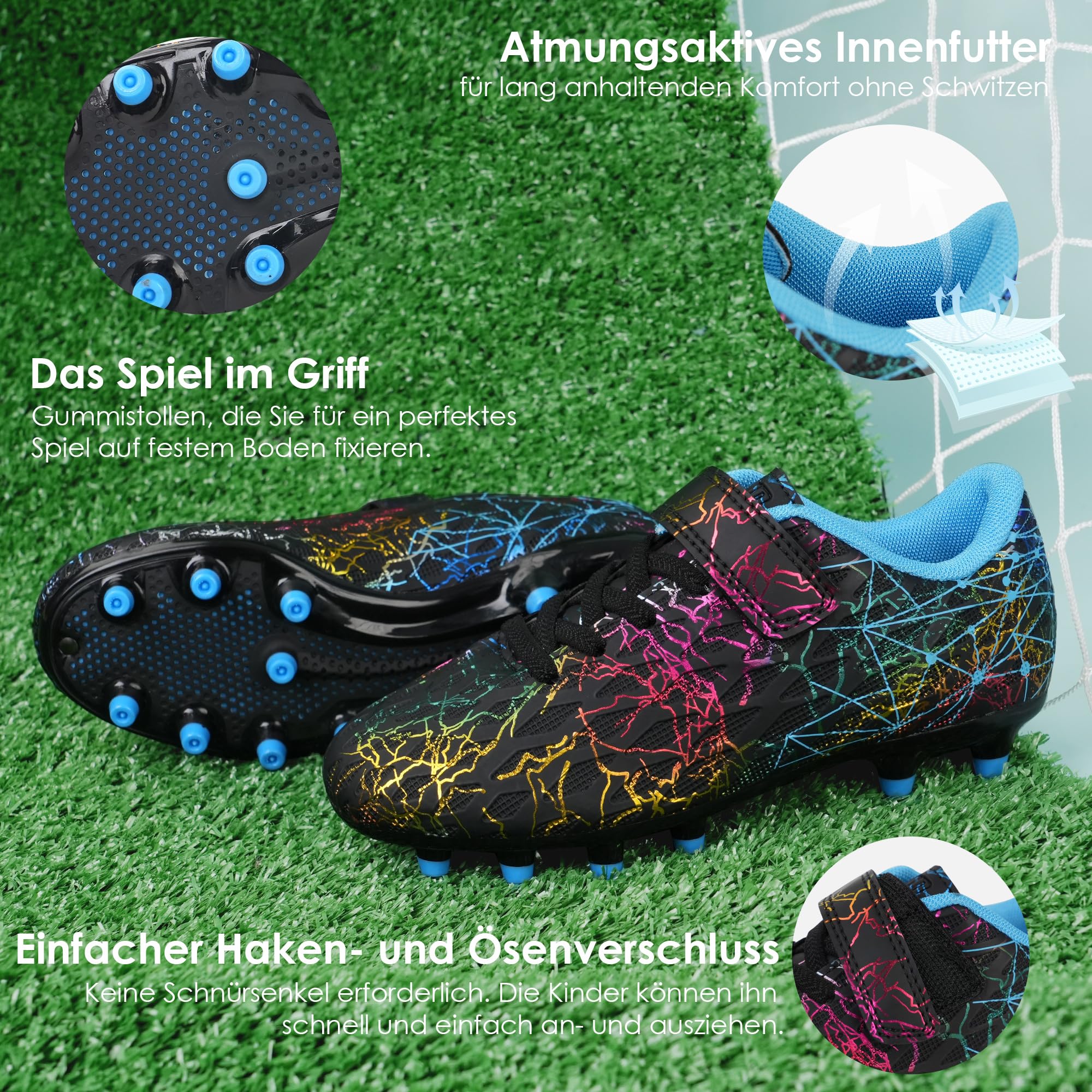 JABASIC Kinder Fußballschuhe mit Schienbeinschonern und Socken
