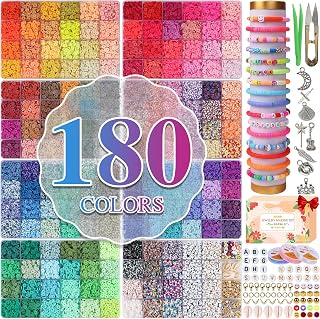 XSEINO 37300+ Pcs Clay Beads Bracelet Making Kit,8 Boxes 180 Colors Friendship Charms Kit Flat Polymer Heishi Beads with Rich Jewelry Making Accessories for Crafts Christmas Gifts
