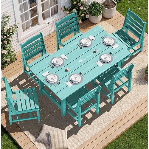 SERWALL Patio Dining Sets for 6 Person, HDPE Dining Set with 6 Armless Chairs, Aruba