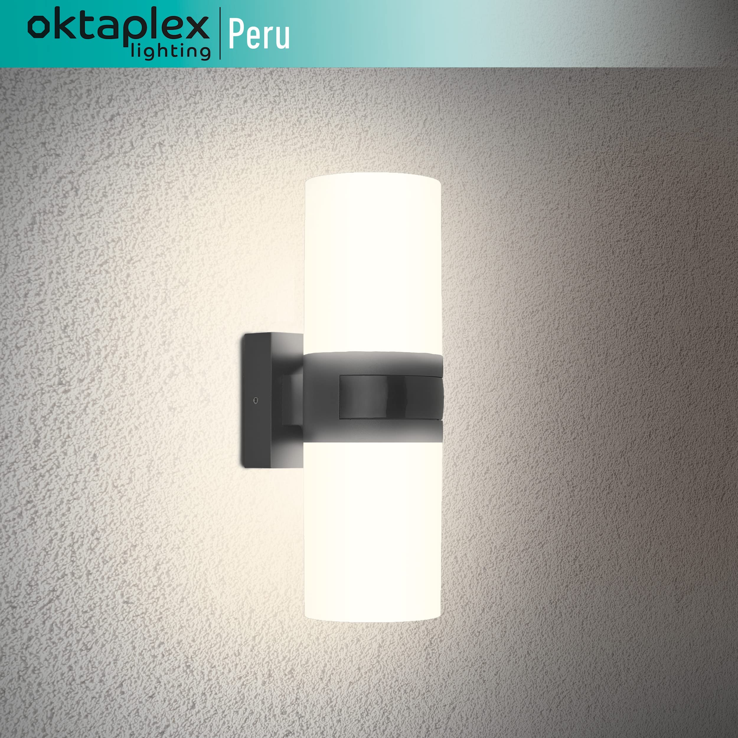 Oktaplex Außenlampe mit Sensor Rund Oktaplex Lighting Peru Motion | Bewegungsmelder, 20W, 1900lm, 3000K warmweiß, IP65 anthrazit