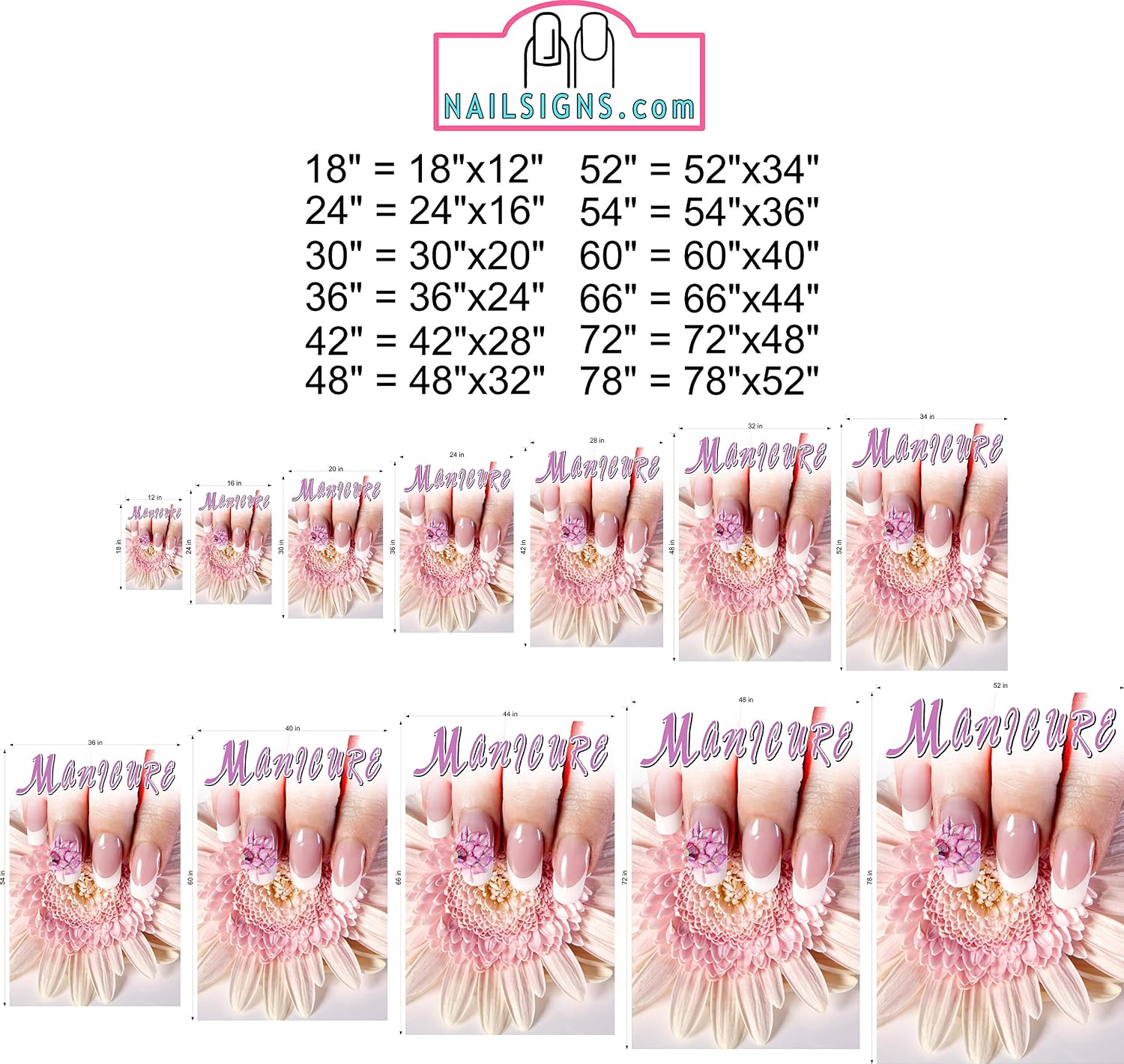 Manicure XXII Nail Salon Sign Advertising Marketing Décor Vertical (Perforated 70/30 See-Through Window Mesh Vinyl Sign [Outdoors], 78")