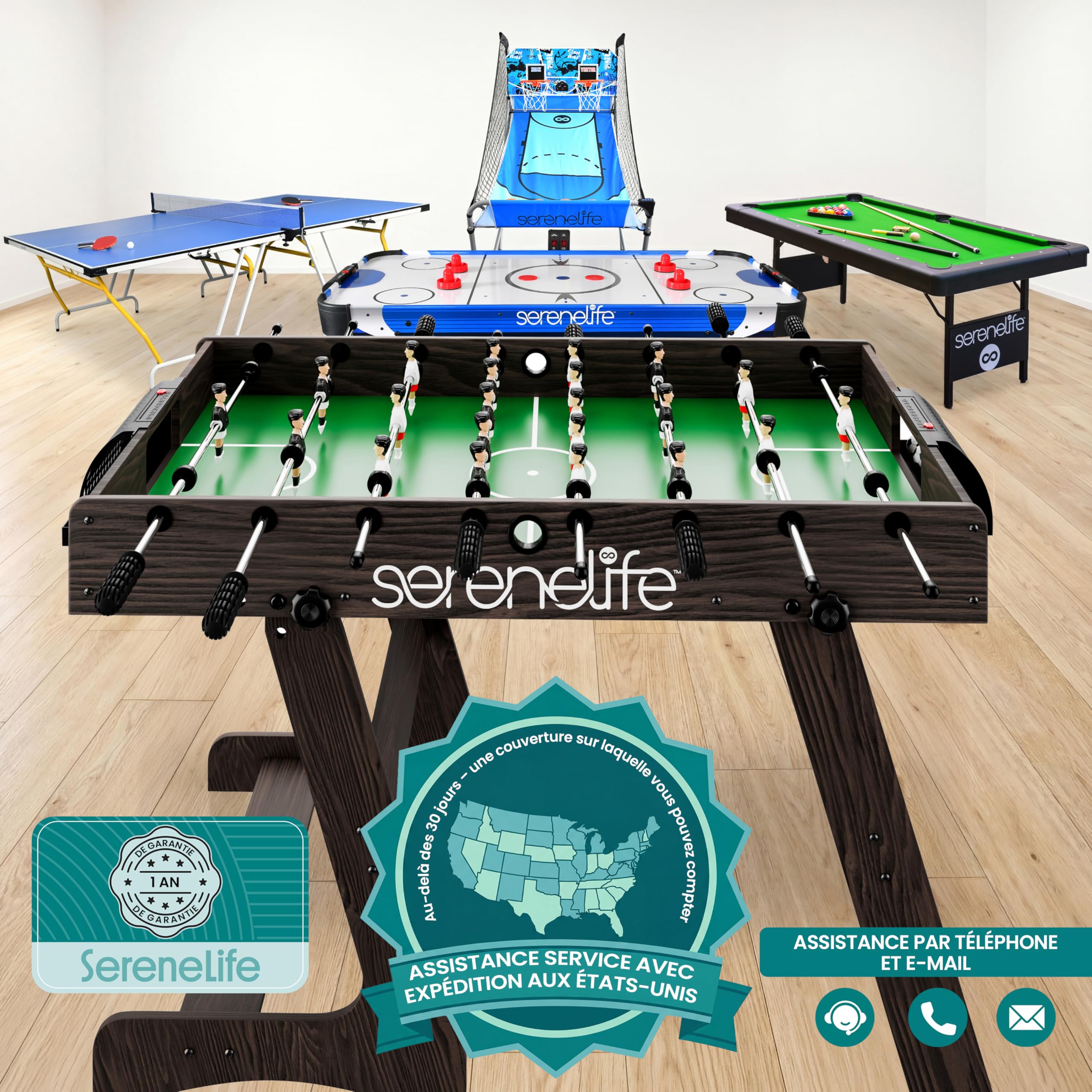 SereneLife Table de Babyfoot 120 cm – Babyfoot Pliable avec 2 Ballons, Table de Football pour Enfants et Adultes