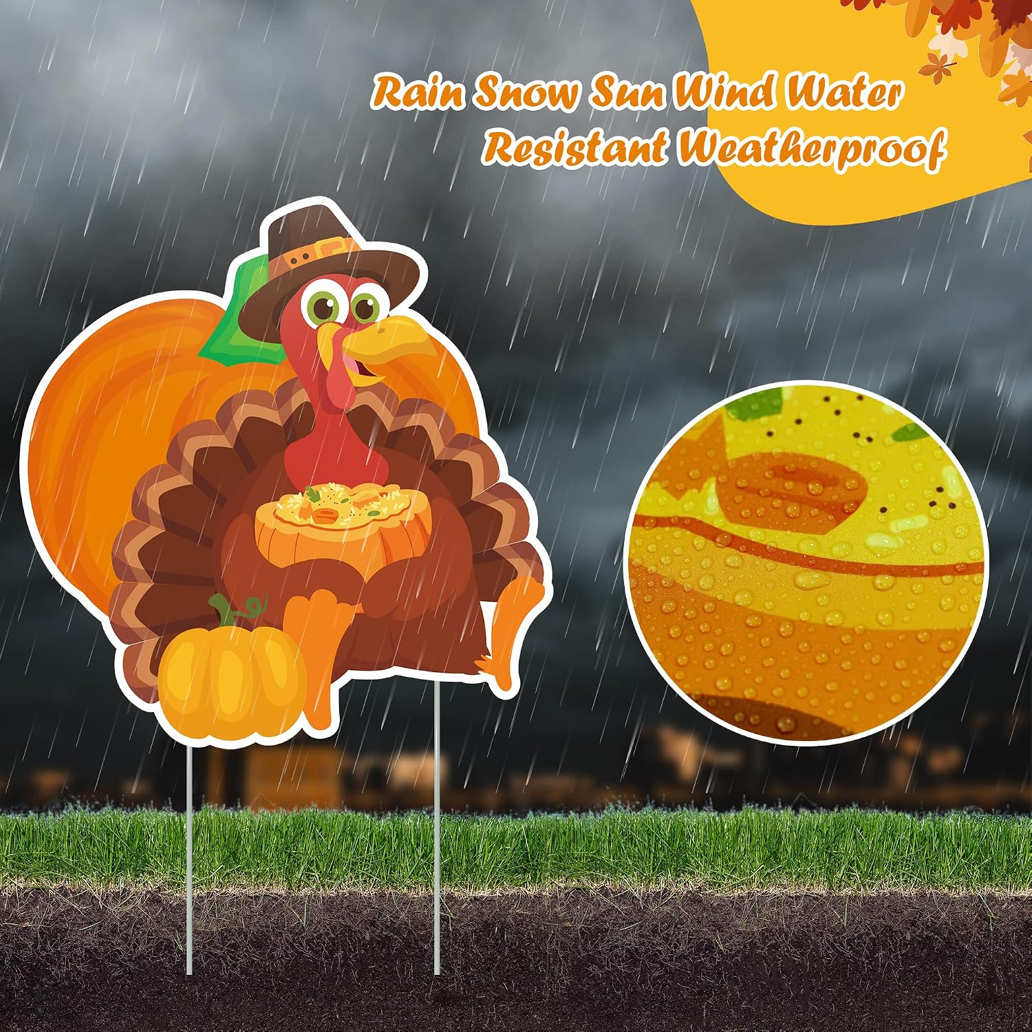 Condition photo showing New/Like New for thanksgiving outdoor decorations yard,4pcs thanksgiving turkey pumpkin yard signs with stakes farmhouse harvest autumn thanksgiving fall decor for yard garden lawn patio scarecrow outdoor fall decor