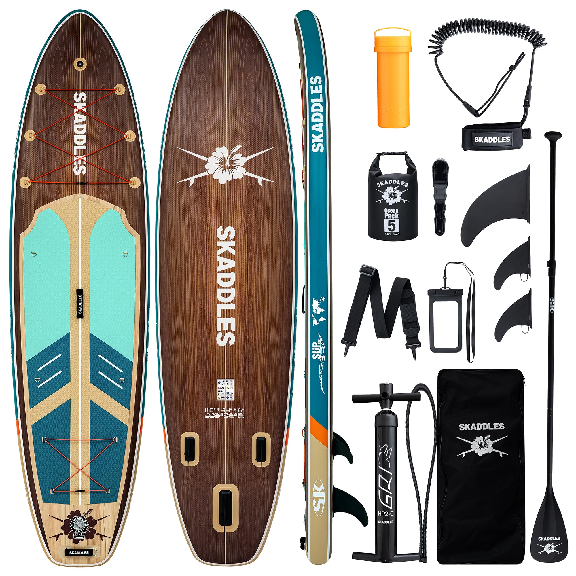 Photo 1 of 11' Inflatable Stand Up Paddle Board – Extra Wide SUP Paddleboard for Adults, Premium Inflatable Board with Paddle, Pump, Fins, Backpack, Leash & Waterproof Bags (deep Forest)