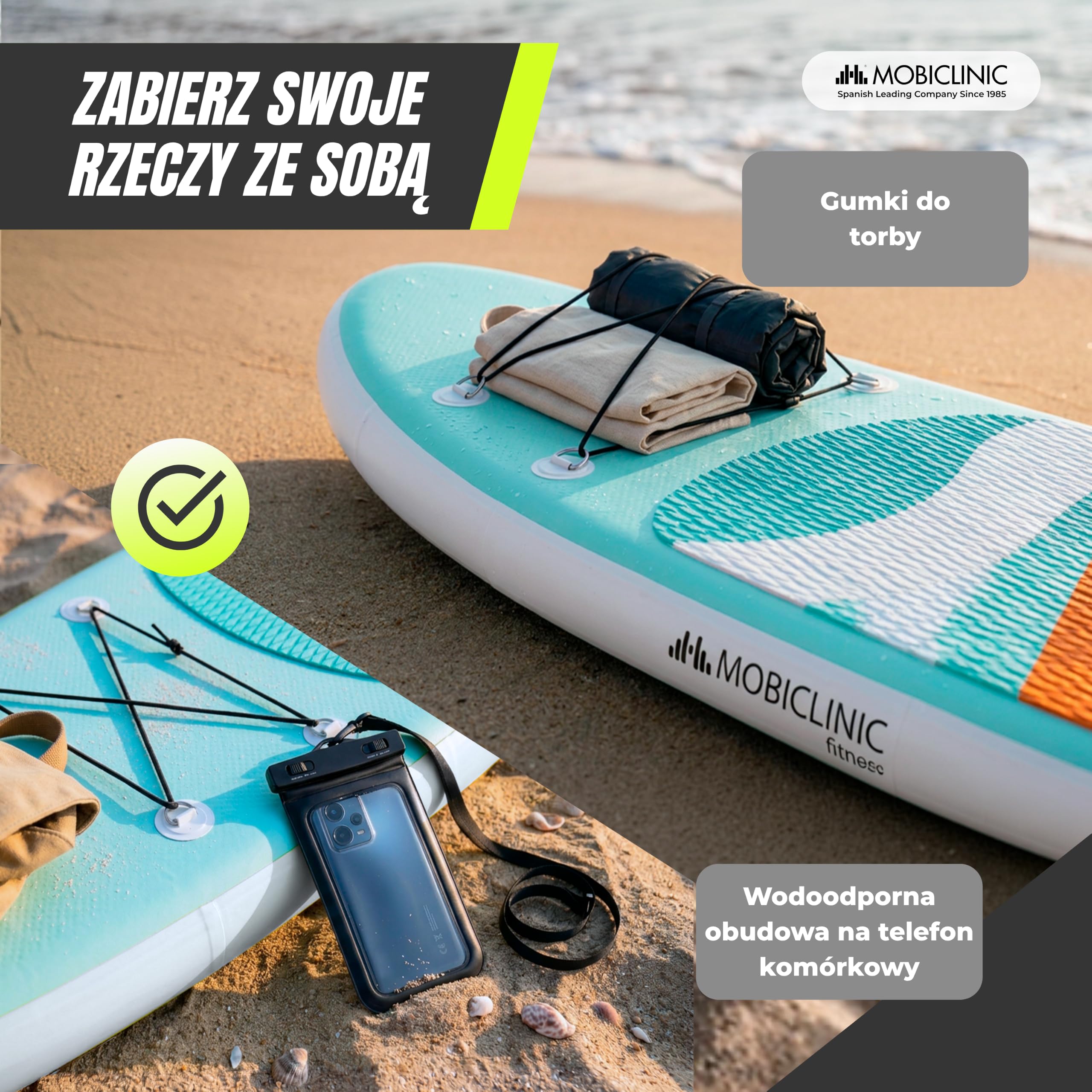 Mobiclinic®, Nadmuchiwana deska do paddlesurfingu, Lilo, Zestaw z pompą, Plecak, Regulowane wiosł, Etui na telefon, Naprawczy, 320x83x15 cm, Dla dzieci, Dorosłych i zwierząt, 150 kg