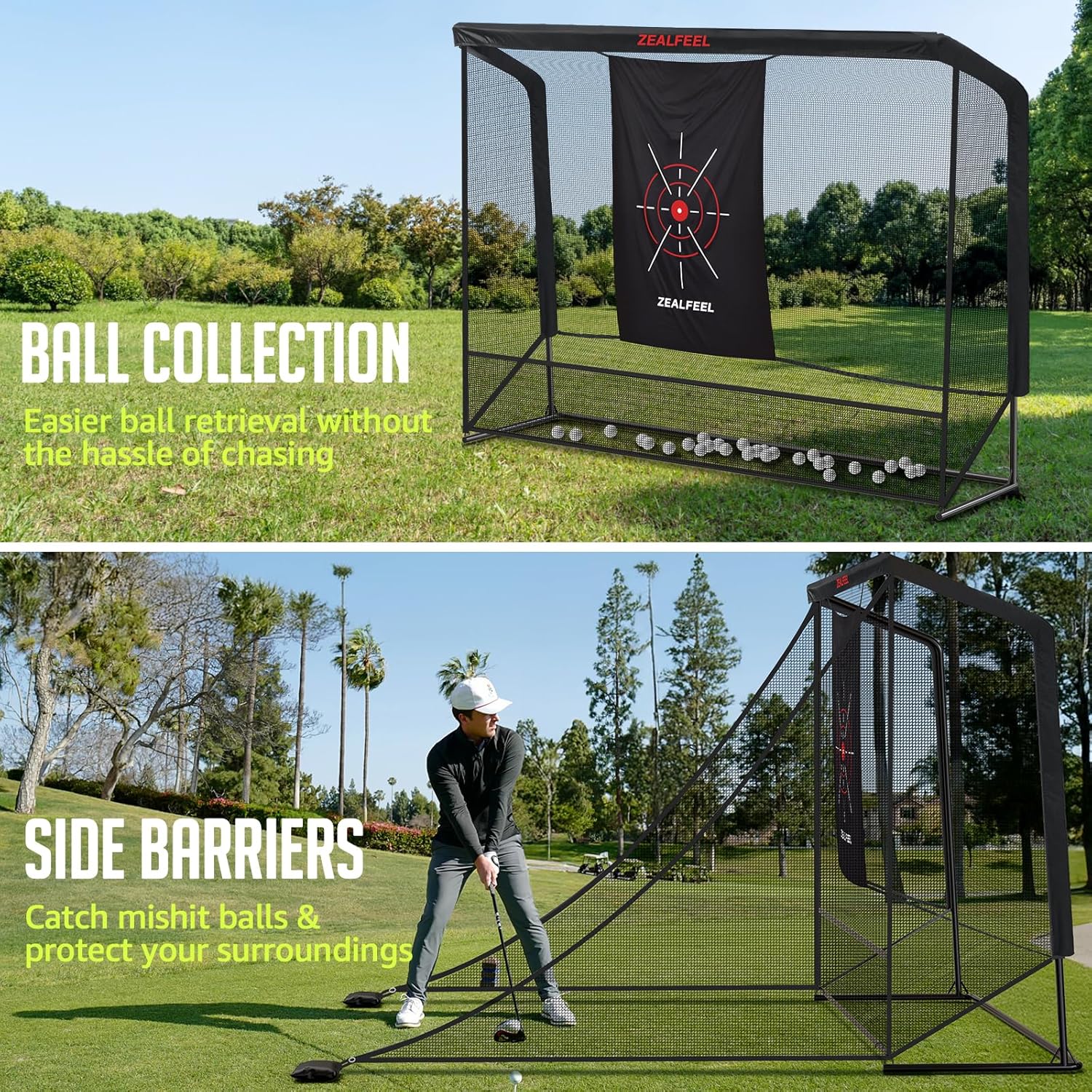 Golf Net, 10x7ft/8x8ft Golf Enclosure Net with Side Barriers/Auto-Ball Return, Low-Noise Target, Carry Bag, 4 Stakes, Hitting Practice Net for Backyard Driving Chipping Indoor Outdoor Use - Image 2