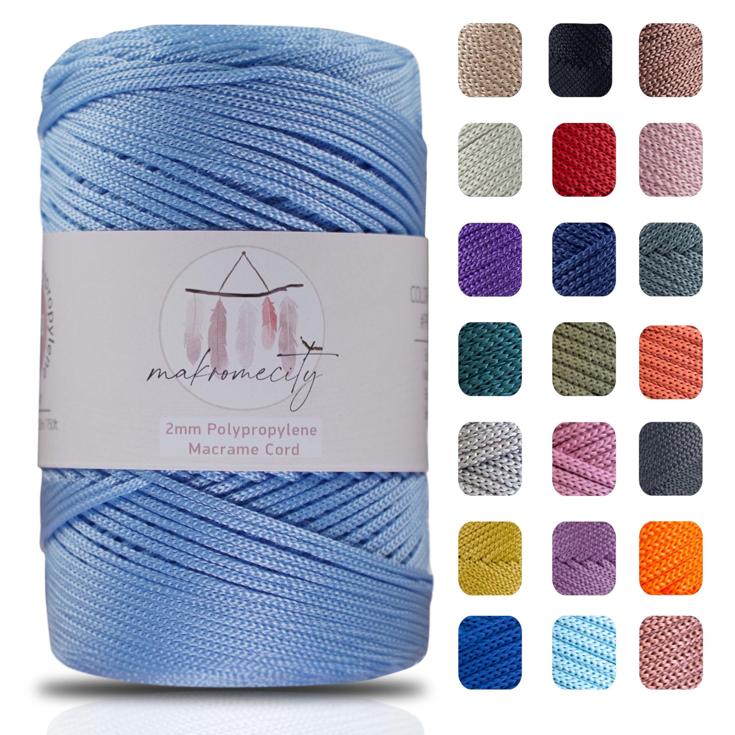 Makromecity Macrame Yarn 2mm x 230m, Premium Polyester Polypropylene Yarn for Crafts, Home Decorations, Place Mat, Shoulder Bag, Handbag, Runner, Dummy Chain