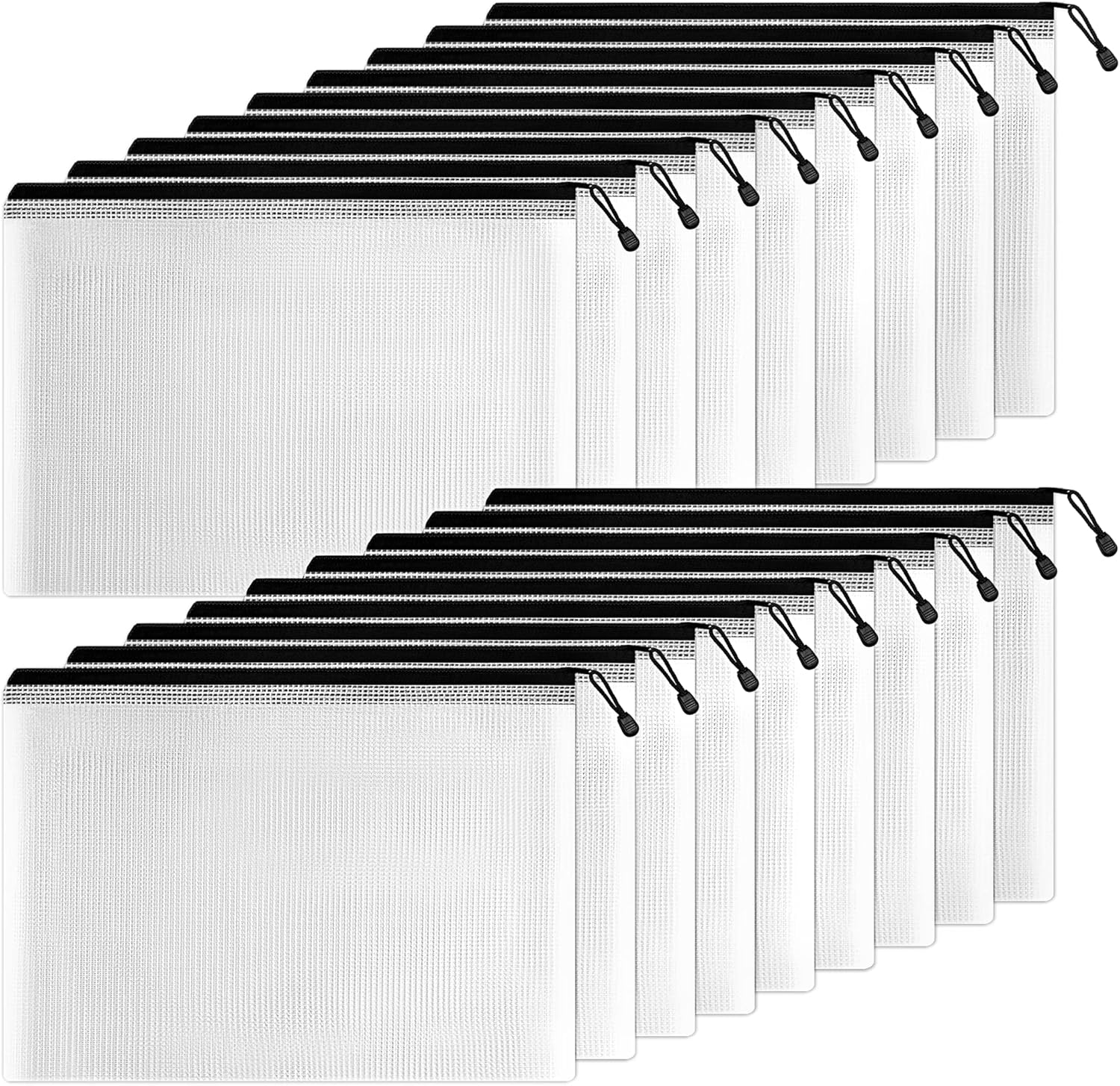 SUNEE Plastic Mesh Zipper Pouch 11x16 in (Black, 18 Packs),Extra Large Water