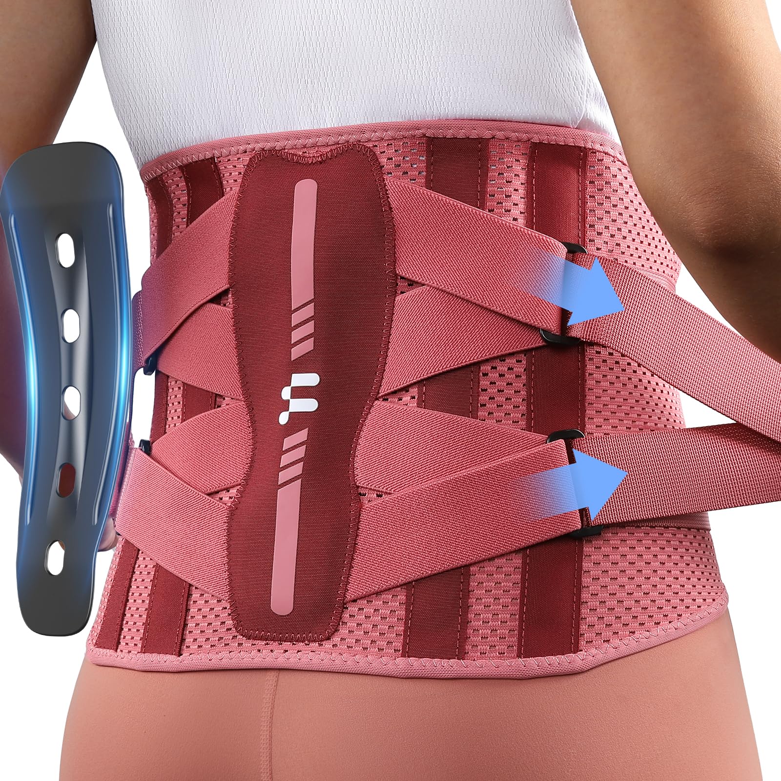 Fitomo Fascia Lombare Supporto Schiena con Supporto Ergonomico e Stecche in Fibra di Carbonio, Tessuto a Rete Ultra Fine, Fascia Elastica Lombare Donna per Lavoro, Postura, Rosso