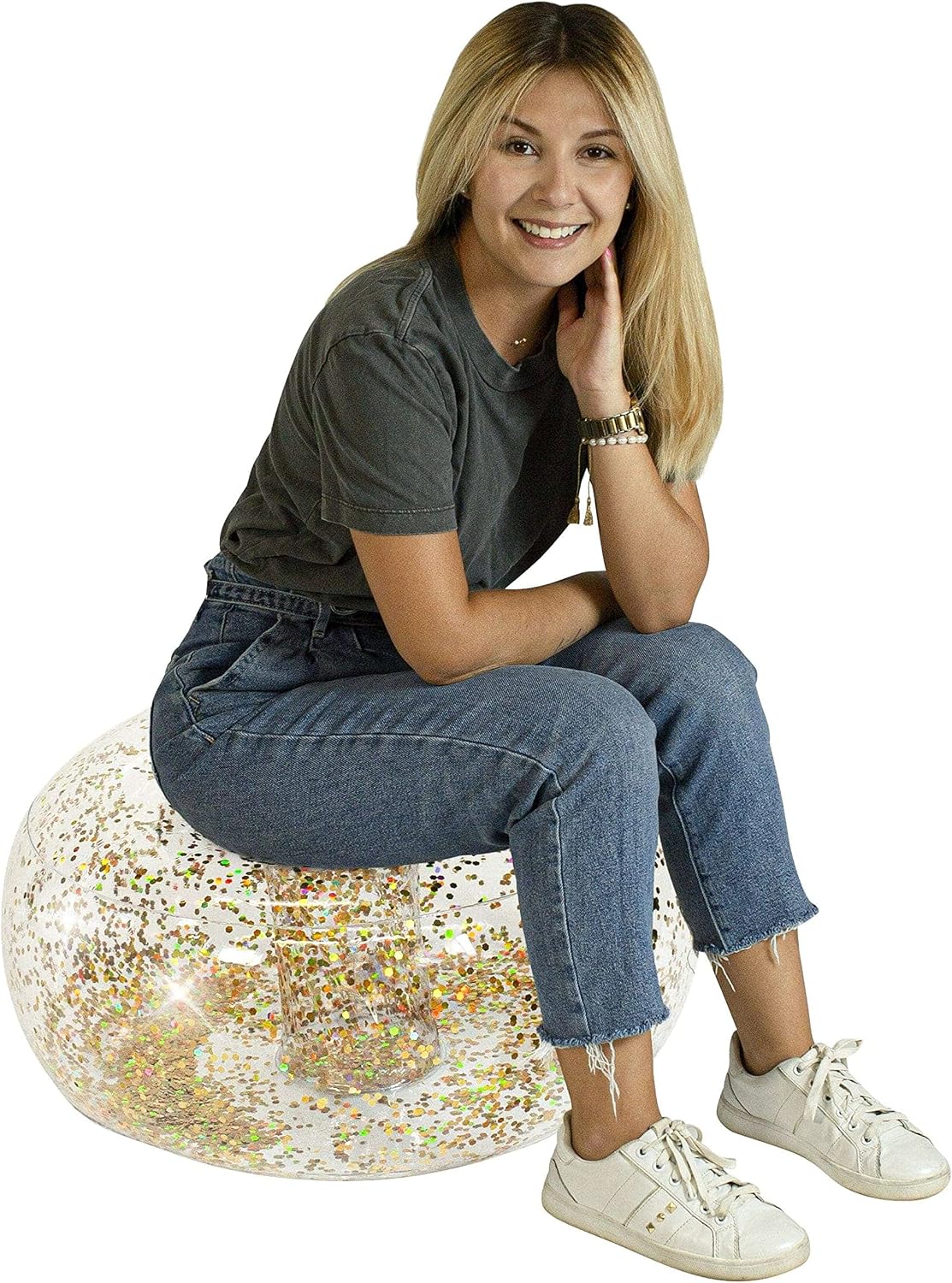 Air Candy Inflatable Ottoman BloChair Filled with Gold Glitter Perfect Inflatable Furniture for Kids and Adults. Can be Used Indoors or Outdoors.