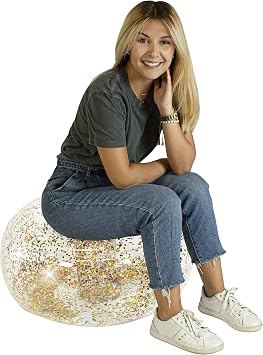 Inflatable Ottoman BloChair Filled with Gold Glitter Perfect Inflatable Furniture for Kids and Adults. Can be Used Indoors or Outdoors.